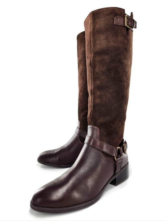 Lauren Ralph Lauren Shoes - Lauren Ralph Lauren McLeod Brown Leather & Suede Harness Knee-High Riding Boots